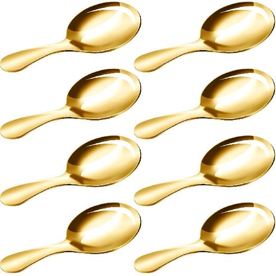 8 Pcs Short Handle Spoons, Mini Golden Spoons, Stainless Small Scoops for Canisters, Coffee Scoops for Coffee, Tea, Ice Cream, and Party Serving,