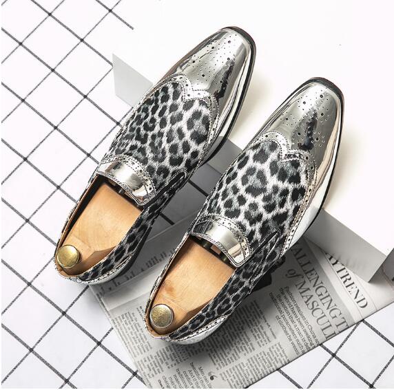 Men'S Business Casual Leather Shoes Men'S Trade Leopard-Print Bright Face Pointed Men'S Shoes Soft Leather Dress Shoes M924