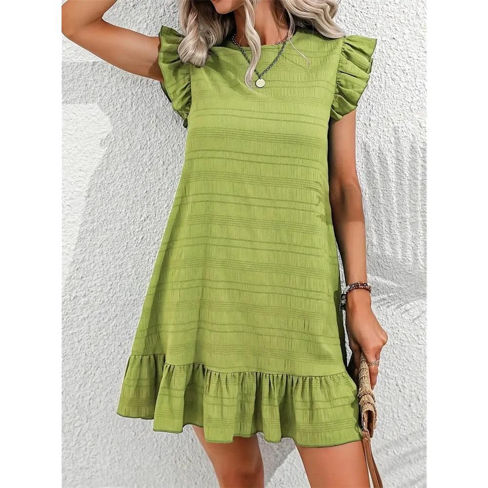 Женское летнее свободное платье с рукавами-крылышками и оборками, однотонное праздничное цельное платье длиной выше колена