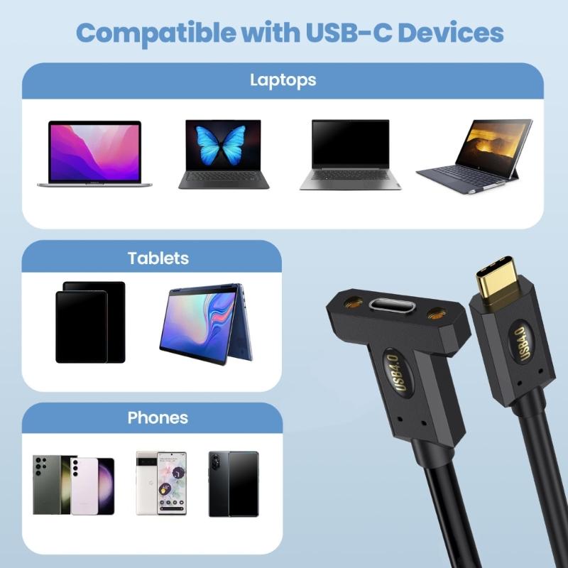 Кабель USB4 90 градусов, скорость передачи данных 40 Гбит/с, 240 Вт, кабель USB C на USB C, быстрая зарядка, 8K@60 Гц, кабель USB 4