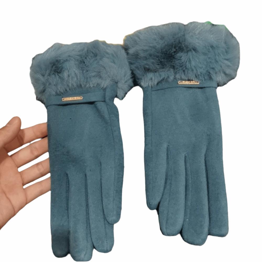 Solid Color Gloves Warm Full Finger Mittens Fashion Women Furry Gloves Female