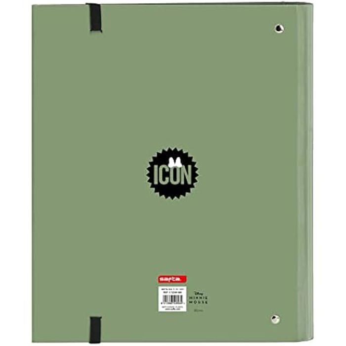 Classeur 4 anneaux - SAFTA - Minnie Mouse - 35 cm - 100 feuilles A4 - Vert militaire