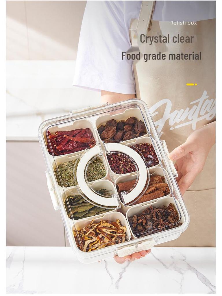 Moisture-Proof Seasoning and Ingredient Storage Box with Compartments