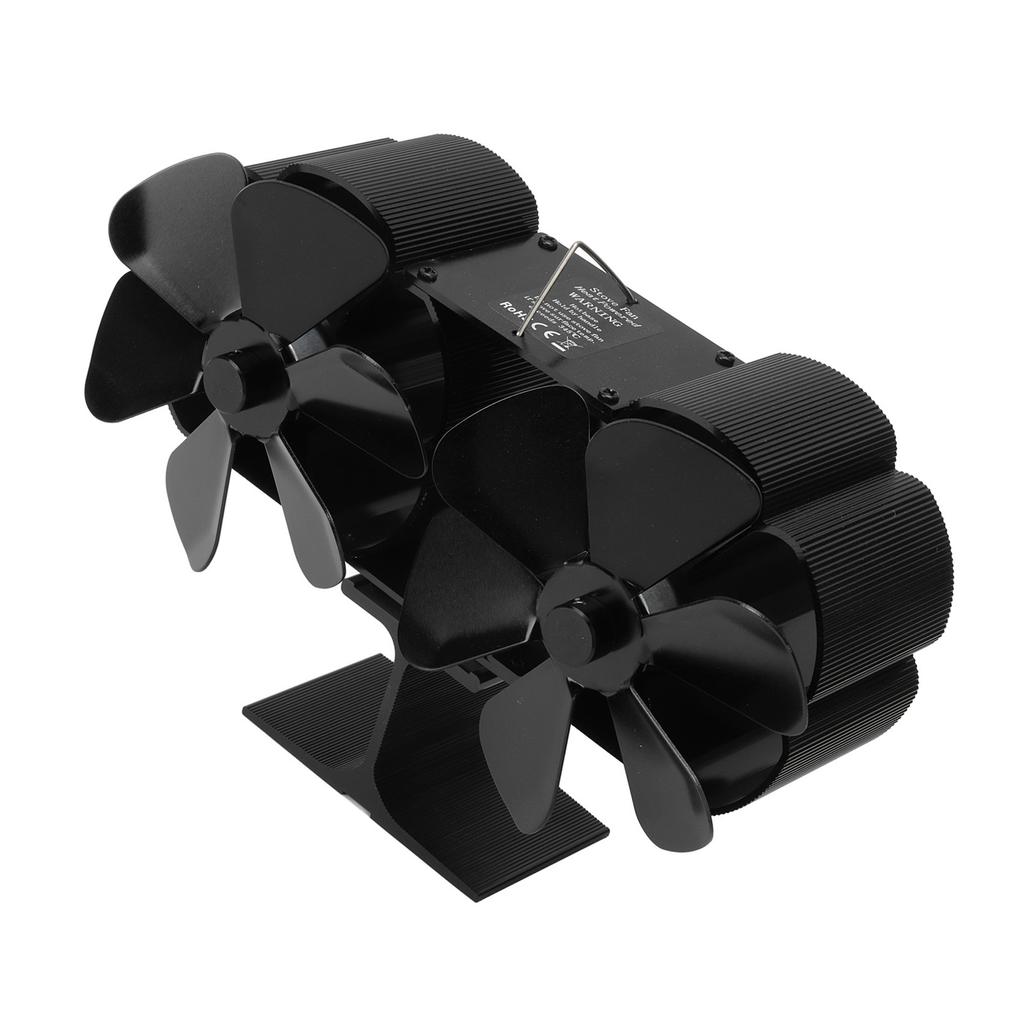 Double Heads Fireplace Fan 6 Blades Thermal Power Black Stove Fan High Temperature Proof
