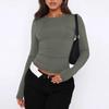 Women's Fashion Solid Colour Round Neck Long Sleeve T-Shirt Top