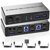 Dual Monitor HDMI Displayport KVM Switcher 2PC Switching with Output KVM Switcher Keyboard Mouse Printer 4K 60Hz 2 Ports USB 3 Ports Output Switching