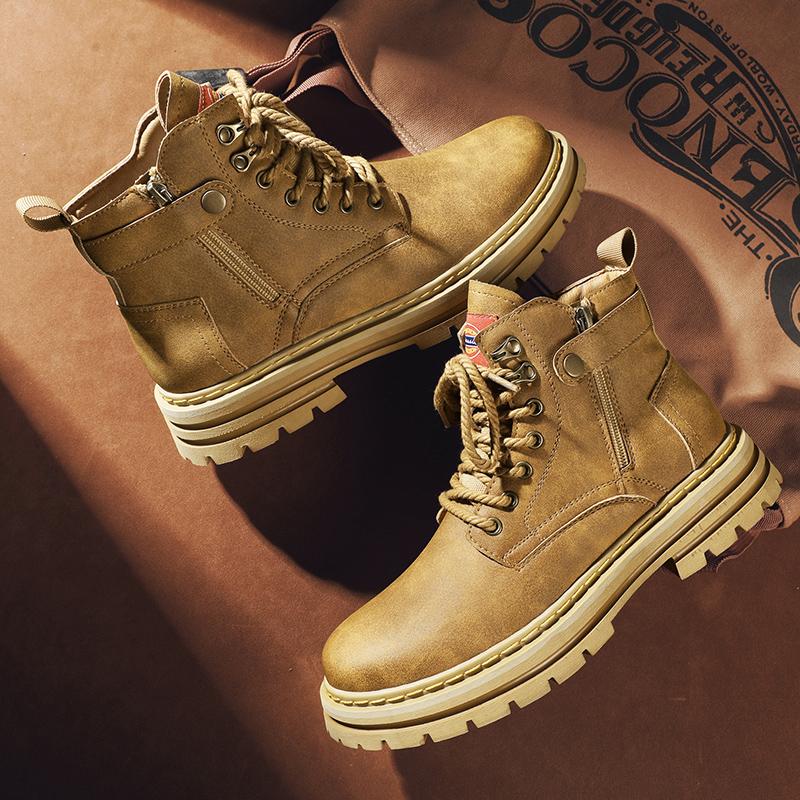 2024 New Men's Boots High Top Motorcycle Boots Fashion Leather Shoes Casual Outdoor Ankle Boots Male Sneakers Bota Masculina