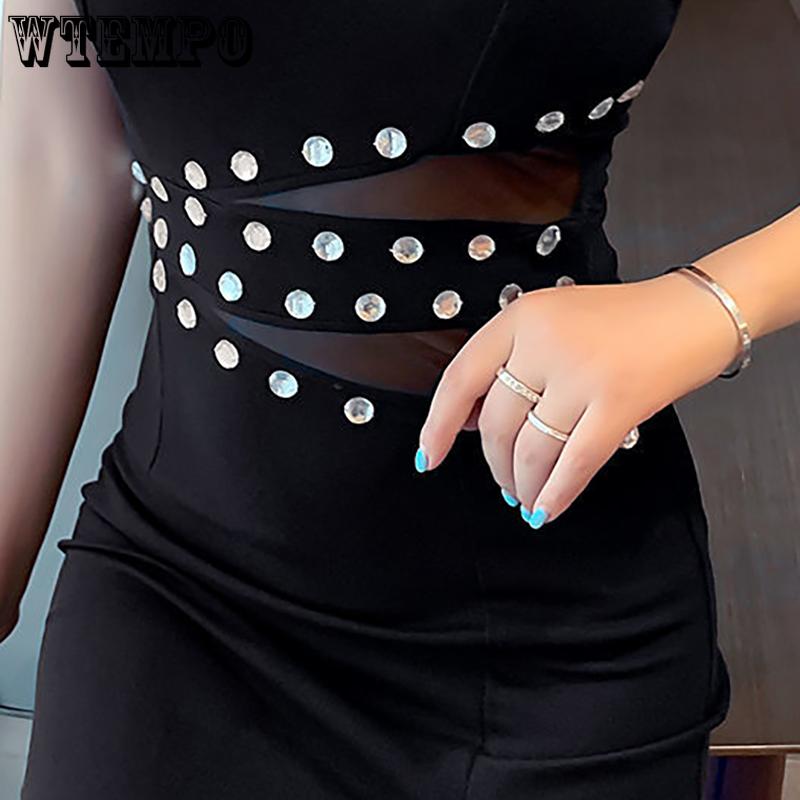 WTEMPO Женские вечерние платья Сексуальные платья с лямкой на бретельках и низким вырезом для свадебных приемов Платья с завязками на талии и бретельками Полые вечерние платья