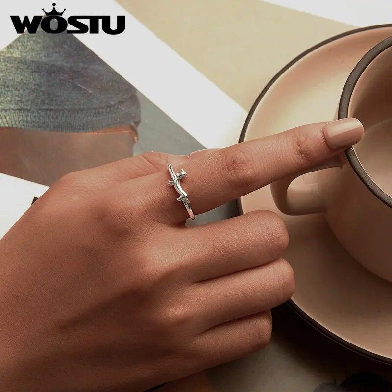 WOSTU Real 925 Sterling Silver Dachshund Open Ring For Women Pet Paw Adjustable Rings Fine Jewelry Gift For Fimaly Daughter