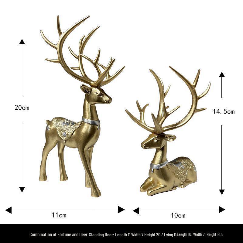 Luxurious Golden Deer Wine Cabinet Ornaments - Elegant Elk Decorations for Living Room, Bedroom, or Entrance Hall.