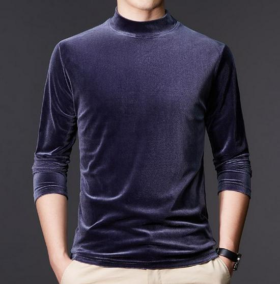 Мужская футболка из золотистого бархата с полувысоким воротником и длинными рукавами на осень/зиму 2022 г.