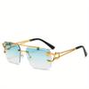 Vintage Rimless Metal Sunglasses Men Women Fashion Oversized Square Shades Leopard Rimless Eyewear Double Bridge Gradient Ocean Sun Glasses