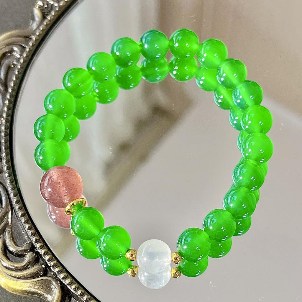 High Quality Imperial Green Vitreous Body Natural Green Chalcedony Strawberry Crystal Design Bracelet Bracelet