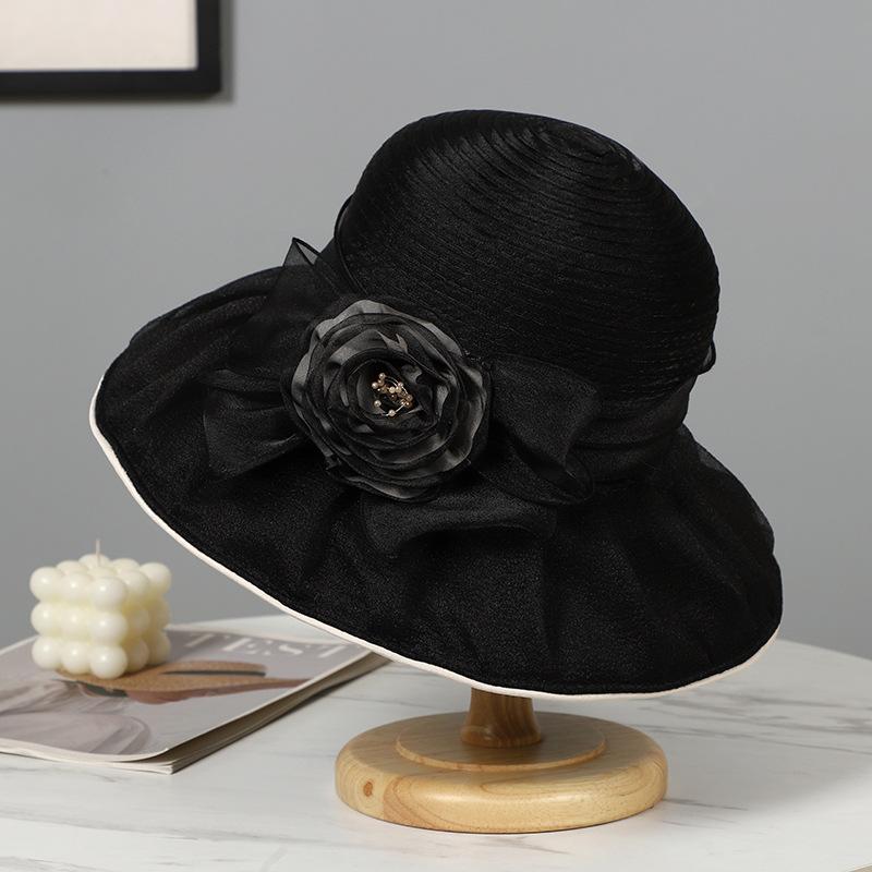 Summer new hat feminine elegance organza flower pot hat outdoor shading sun protection breathable beach bucket hat tide