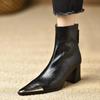2024 Женская обувь Ботильоны женские Элегантные современные ботинки Женские металлические украшения Острый носок Молния сзади Высокие каблуки Женская обувь