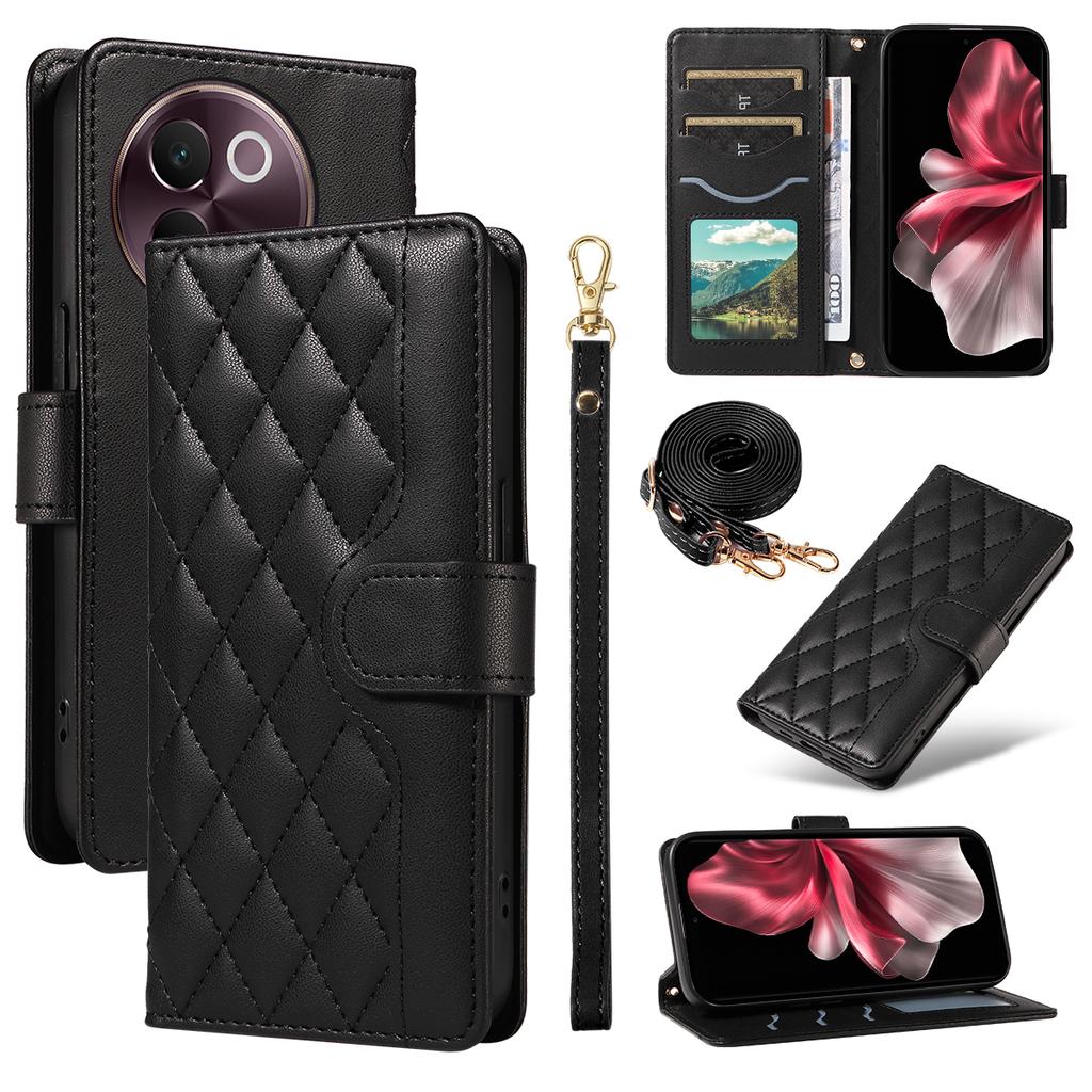 For vivo V40 Lite 5G/vivo V30e 5G Wallet Case Rhombus Leather Phone Cover with Strap
