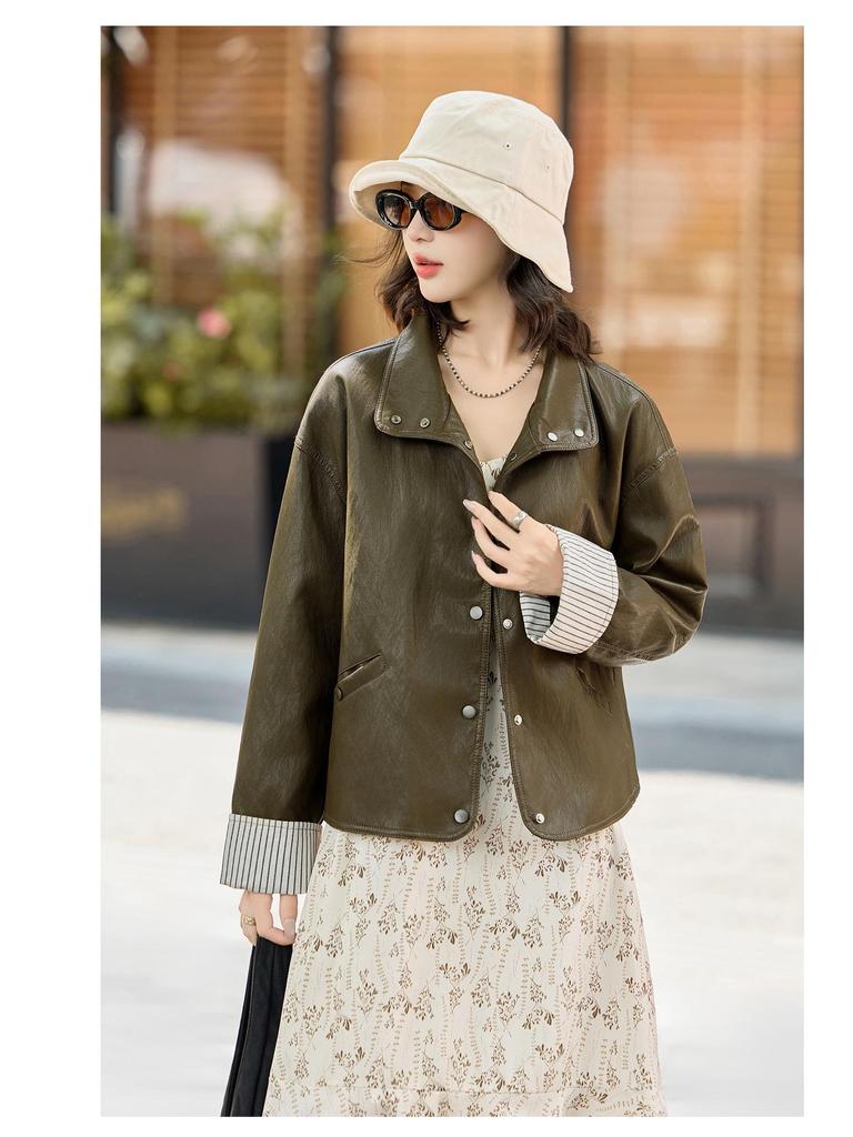 2025 Autumn Women's Petite Motorcycle Leather Jacket - Stylish, Unique, and Chic Short Coat