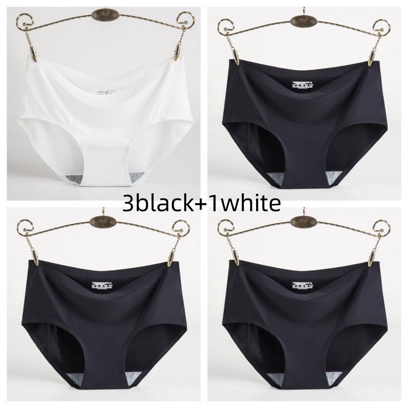 4Pcs Women Ice Silk Panties Elasticity Seamless Underwear Lingerie Solid Triangle Briefs Lingerie