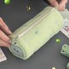 INS Fresh Green Apple Embroidery Pencil Case Cute Kids Portable Stationery Pen Pouch Kawaii Back School Supplies Girl Makeup Bag