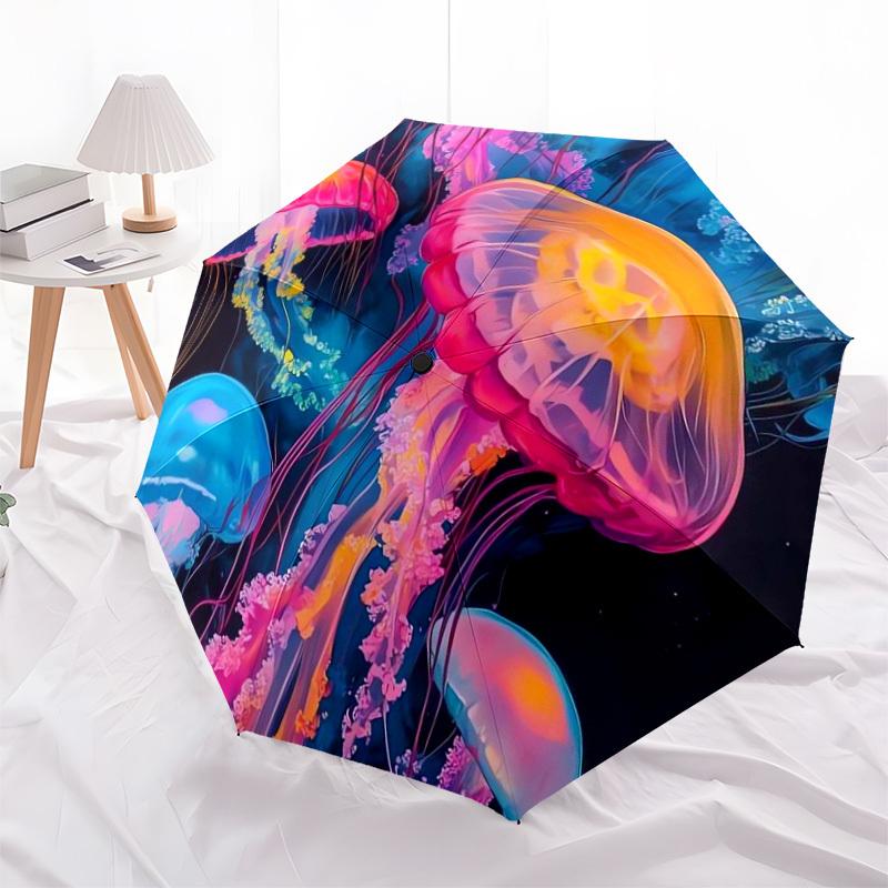 1pc Colorful Jellyfish Ocean Scene Umbrella with Plastic Handle,Suitable for All Seasons Home Travel Outdoor UmbrellaDD1584