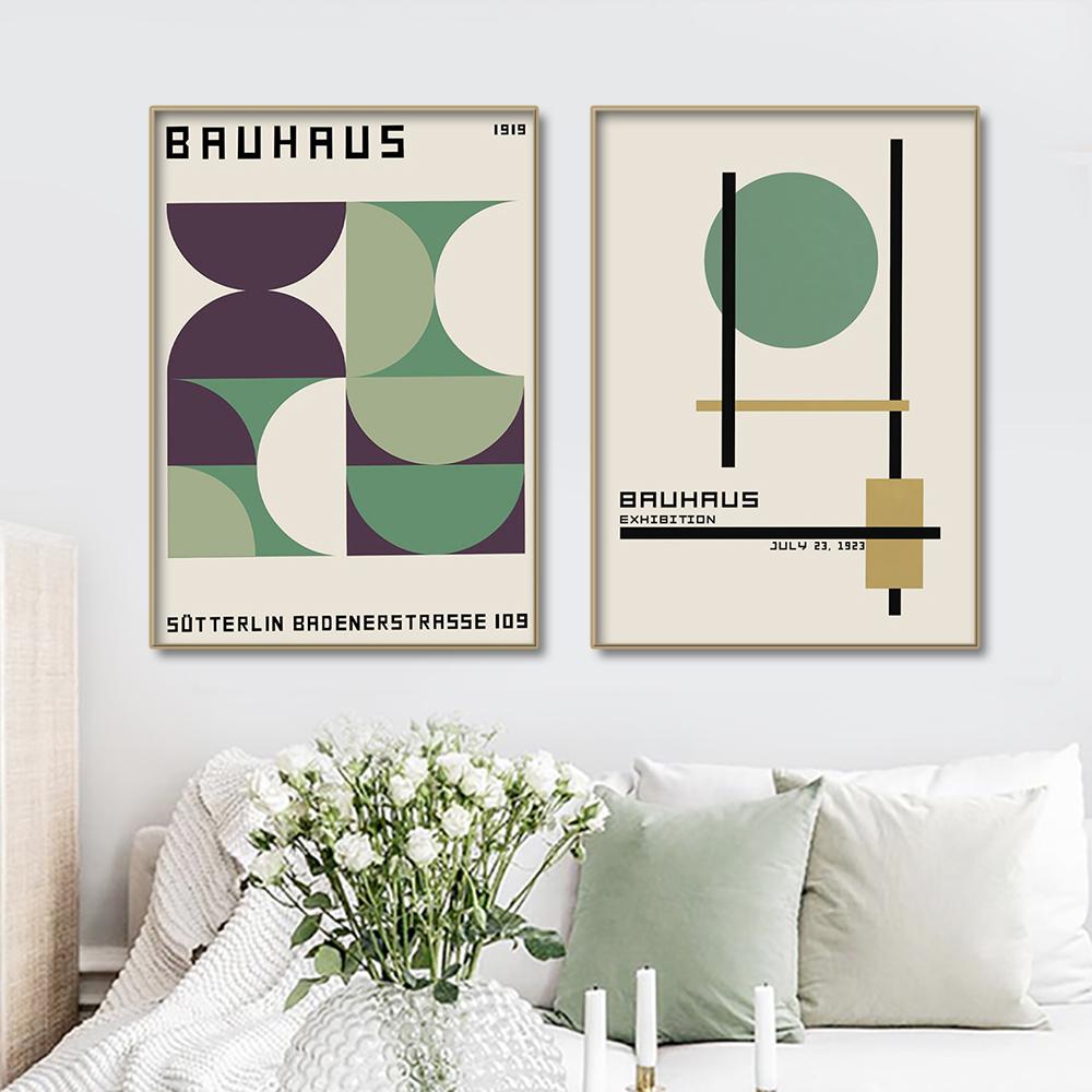 Modern Minimalist Wall Art Posters Prints Canvas Painting Abstract Pictures Living Room Decor Bauhaus Green Color Block Lines