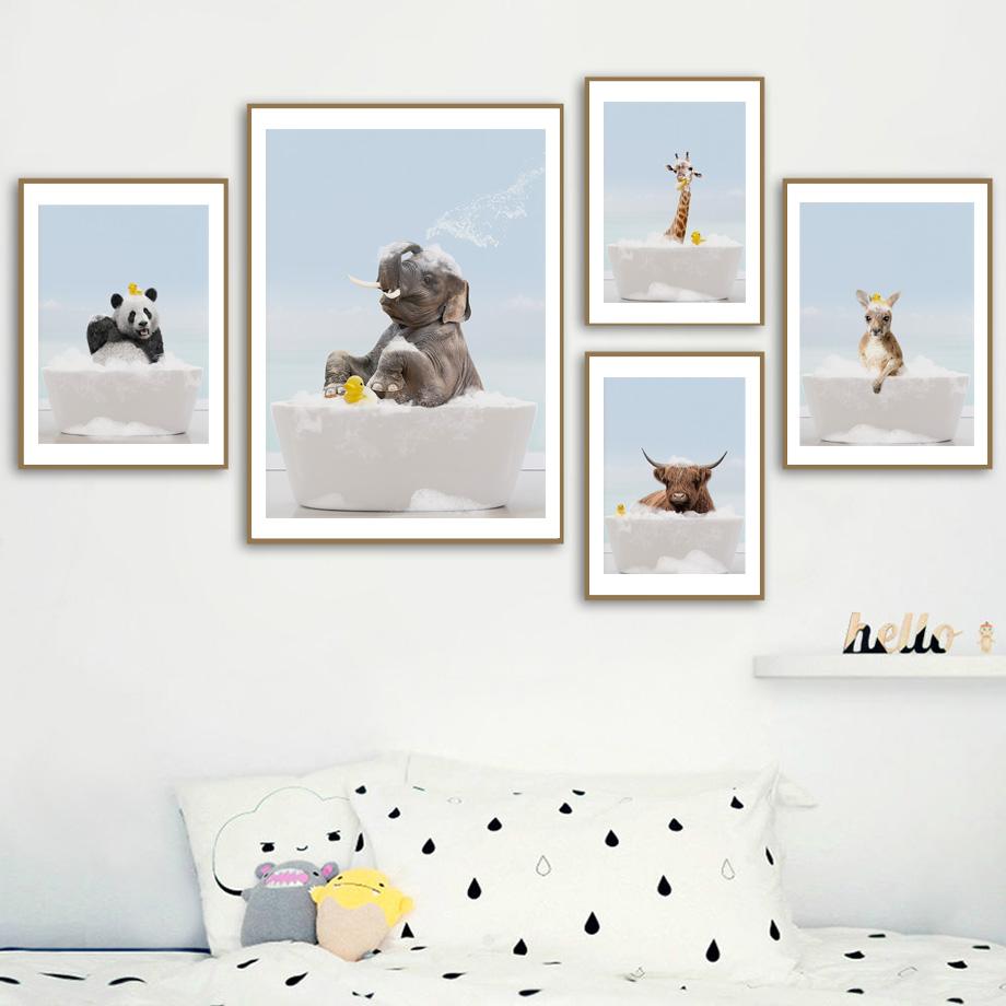 Животное в ванне Лев Тигр Лама настенная живопись на холсте туалет причудливые постеры и принты настенные панно Забавный декор для ванной комнаты