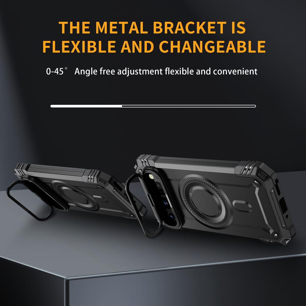 For Google Pixel 9/9 Pro Case Compatible with MagSafe Metal Lens Frame Kickstand PC+TPU Mobile Cover