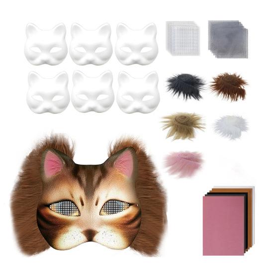 DIY Therian Masque Kit Cat Fox Animal Face Cushion with Fur Halloween Role-Playing Prop for Masquerade Carnival Cosplay Party Supplies