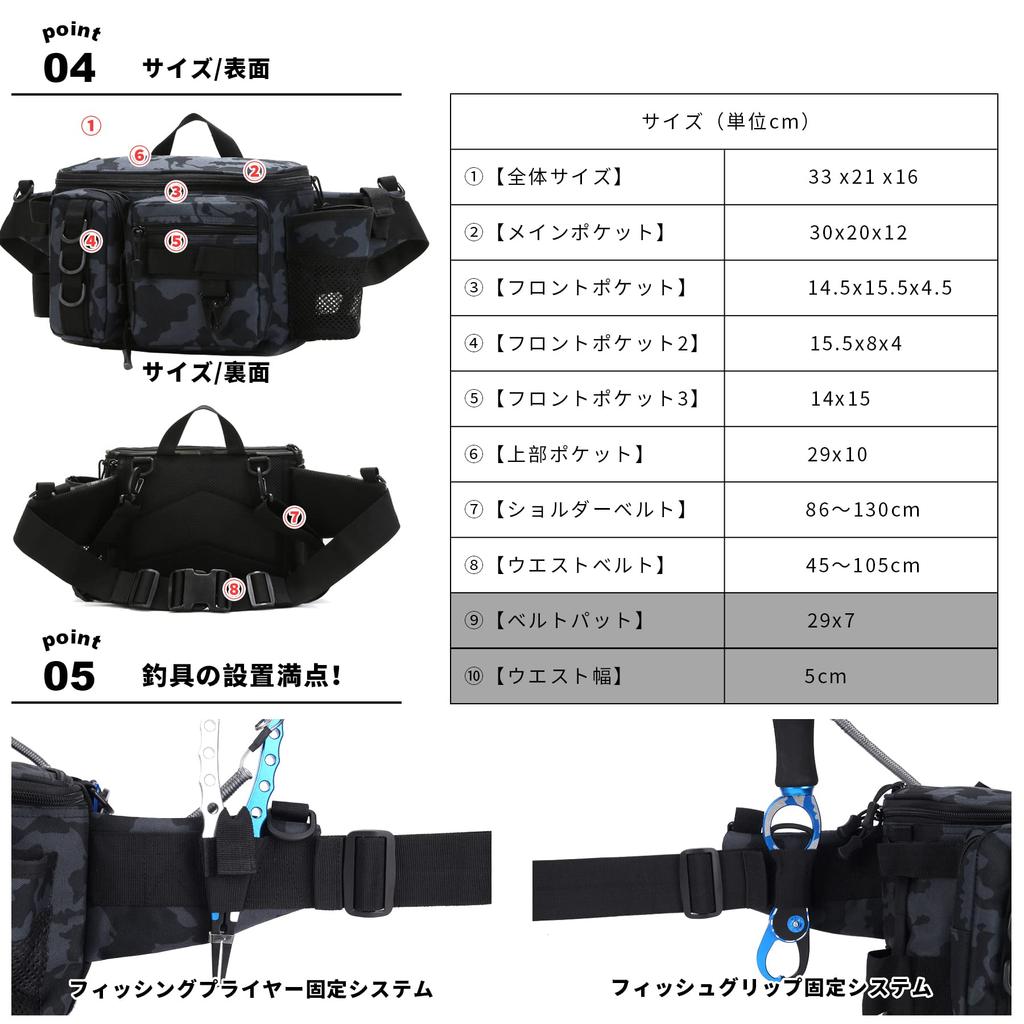 HAKAWAFLY Fishing Large Waist Wide Fishing Tackle Waterproof Hip or Left Shoulder Includes 2 Rod Holders and 5 Carabiners Bag, Wide-Mouth, Capacity,