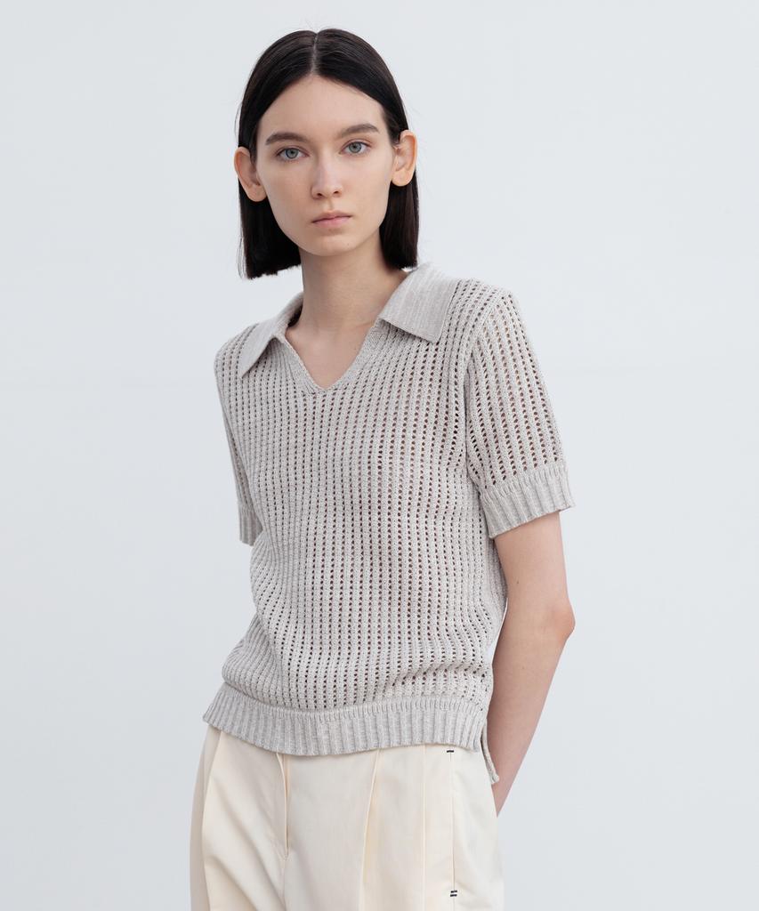 RE RHEE Knitted Short Sleeves Collared Top Mb