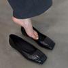 Sheepskin Version~ Black Retro Thin Leather Comfortable Commuting Flat Shoes Women's Minimalist Square Head One Pedal Small Single Shoes
