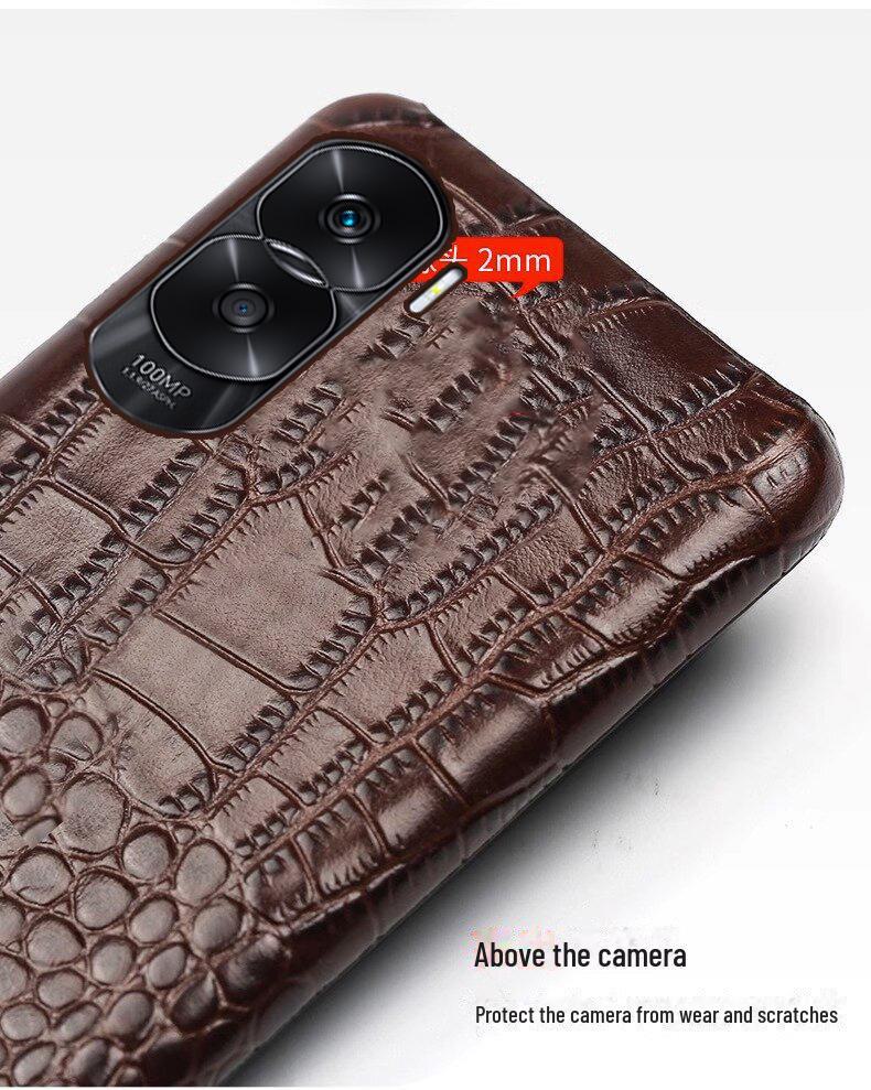 Compatible Honor Play Phone Case: Cowhide Crocodile Pattern, Genuine Leather, Half-Cover for Play 40, 30Plus, and 20Pro Models.