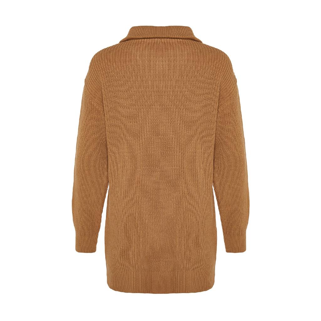 Верблюжий вязаный свитер с застежкой-молнией Tctaw24ak00137