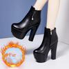 15см Маленький Размер 32-43 Сексуальные Экстремальные Блочные Высокие Каблуки Туфли Женские Ботинки Зима 2025 Толстая Платформа Ботильоны Модель Офис