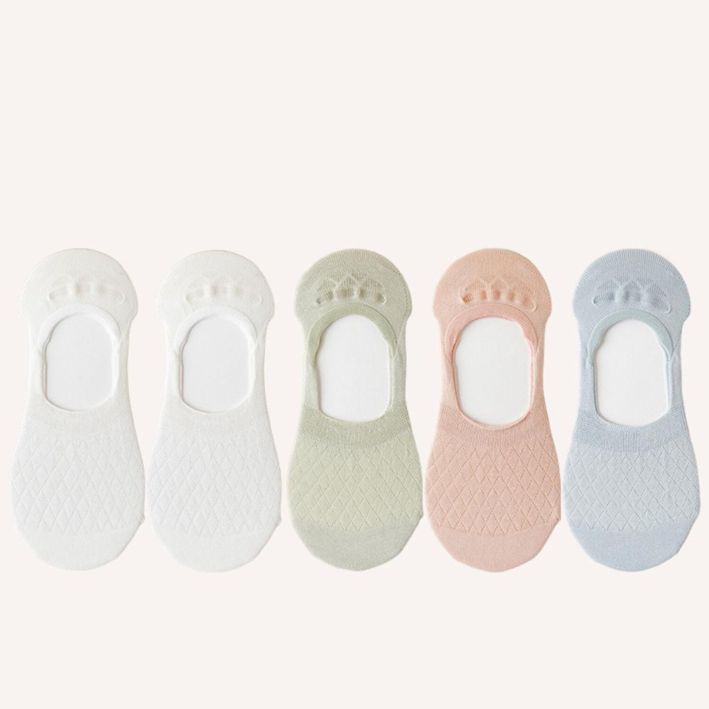 5 пар женских невидимых носков, дышащие хлопковые носки Y2K Kawaii без следа, сетчатые для офиса и повседневной носки, милые белые носки с противоскользящим эффектом