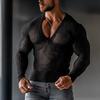 Sexy Men'S Transparent Mesh V-Neck Long Sleeve T-Shirt