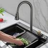 New 4 Modes Waterfall Grey Sink Kitchen Faucet Hot Cold Pull Out Mixer Sprayer Head Flying Rain Tap Single Hole Deck Mounted