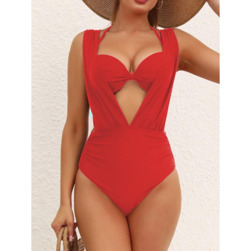 Женское новое нижнее белье с глубоким V-образным вырезом, сексуальный купальник-бикини с высокой талией и пуш-апом