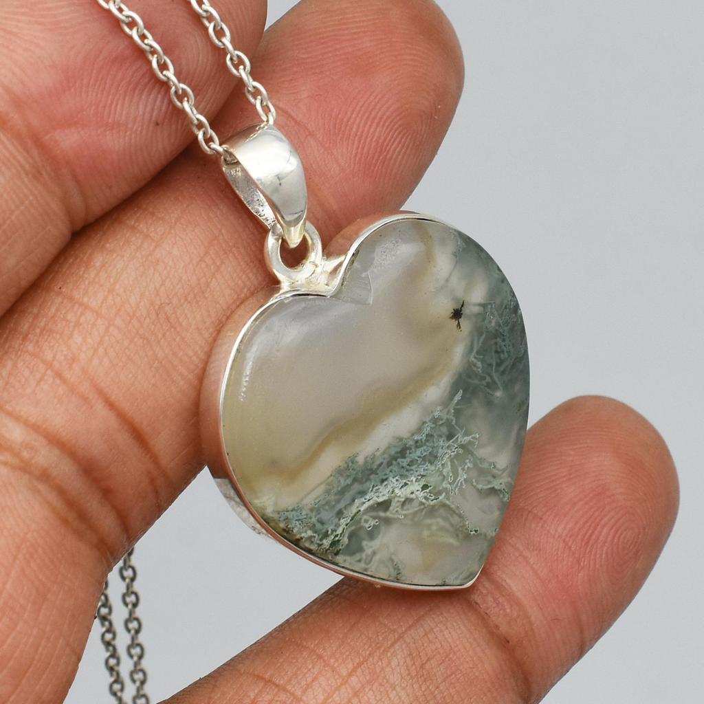 Amazing Horse Moss Agate, 925 Sterling Silver Necklace Pendant, Handmade Silver Jewelry, Moss Agate Necklace Pendant, Gift For Her