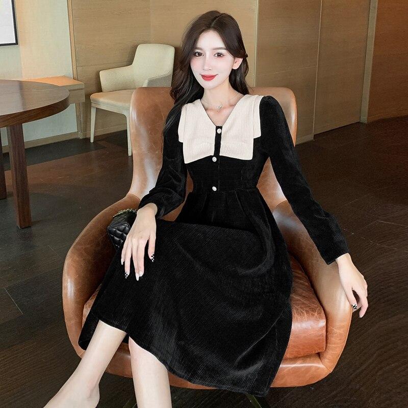 Осень-зима женские вельветовые платья модные женские платья с длинным рукавом повседневное свободное винтажное вельветовое платье 3XL