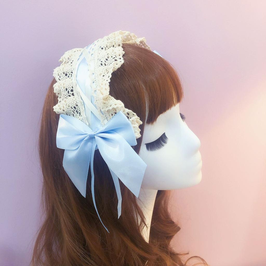 Женская повязка на голову в стиле Лолиты с рюшами, милая кружевная лента с бантом, повязка на голову с бантом, японский аниме-костюм горничной, головной убор