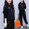 Plus Size Women's Winter Plus Velvet Thick Hooded Denim Stitching Fashion All-match Casual Suit