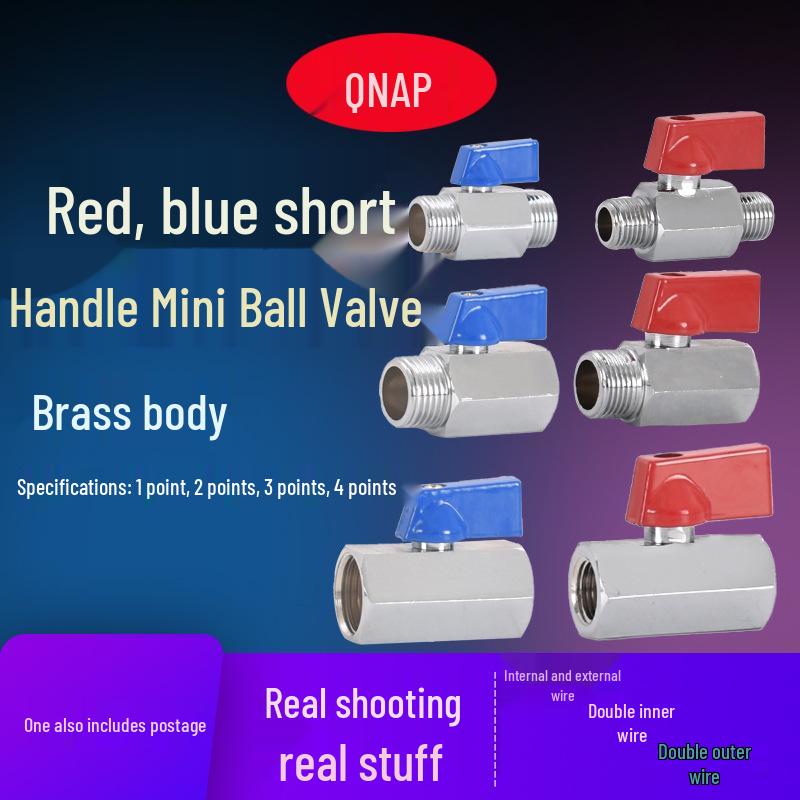 Brass Mini Ball Valve DN15, Double Threaded (Female/Male) with Red, Black, or Blue Handle - Sizes: 1/8", 1/4", 3/8", 1/2