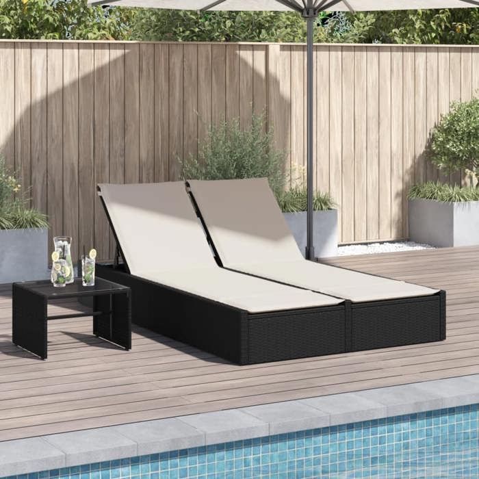 VidaXL Chaise longue double avec coussins noir résine tressée 368628