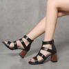 Модные женские сандалии Лето 2024 Новые полые высокие крутые ботинки Ретро 7 см толстый каблук римские сандалии обувь повседневные босоножки на каблуке