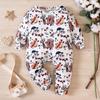 Baby Cute Baseball Pattern Print Romper Long Sleeve Jumpsuit