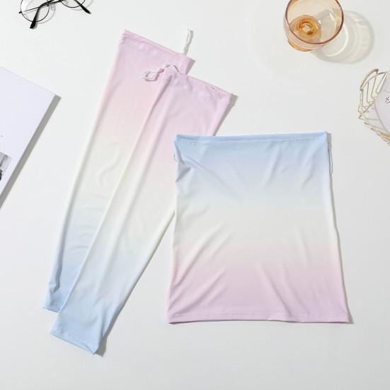 2Pcs/Set Face Guard Sun Protection Oversleeve Set, Ice Silk Cooling Fabric Arm Sleeves with Thumb Buckle Cuffs, Outdoor Cycling Driving Beach Summer
