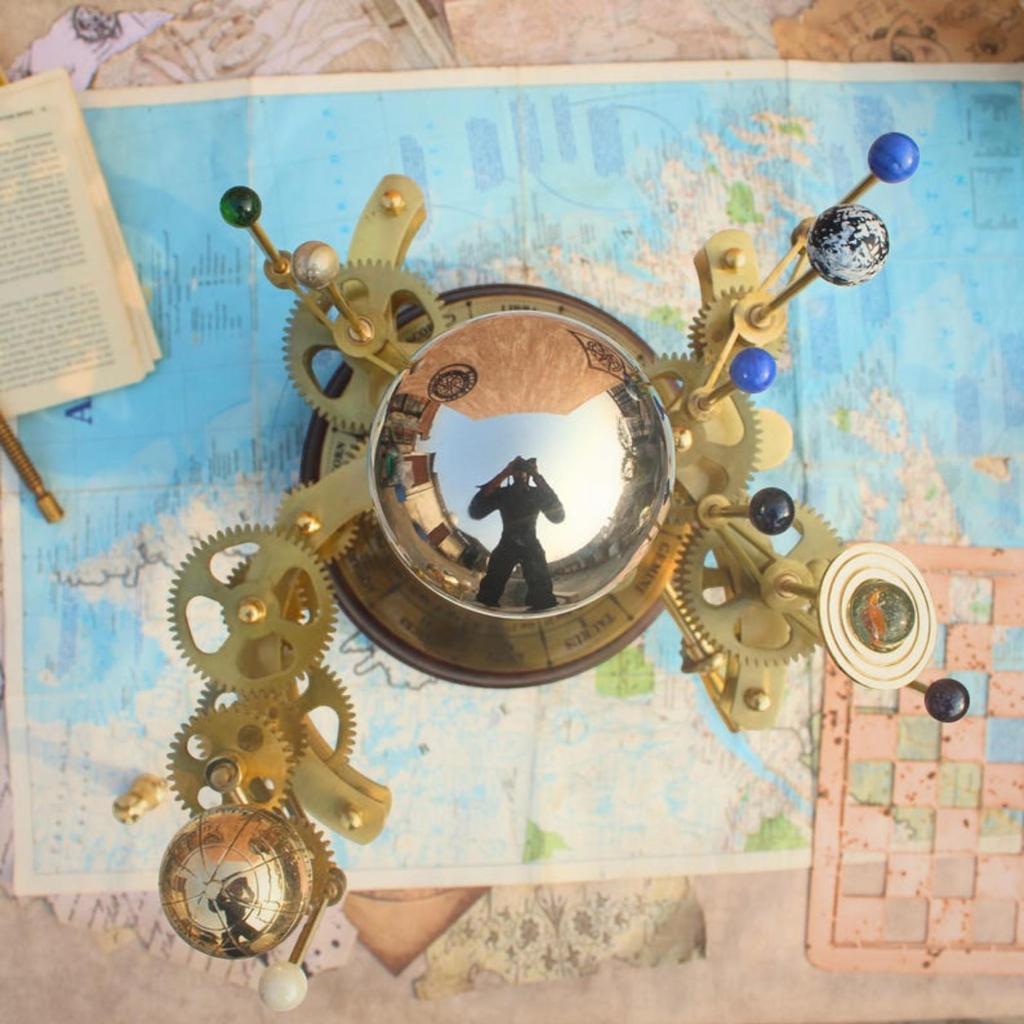 Luxury Art Piece for Book Shelves Brass and Steel Orrery A Functional Model of the Solar System with Planets