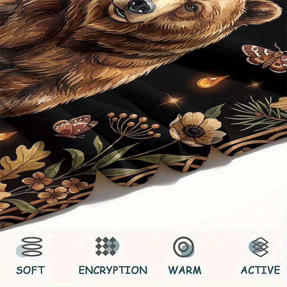 1Pc Bear Eagle Print Flannel Blanket High Quality Warm Comfortable Cover for All Seasons Perfect for Gifts Home Decor