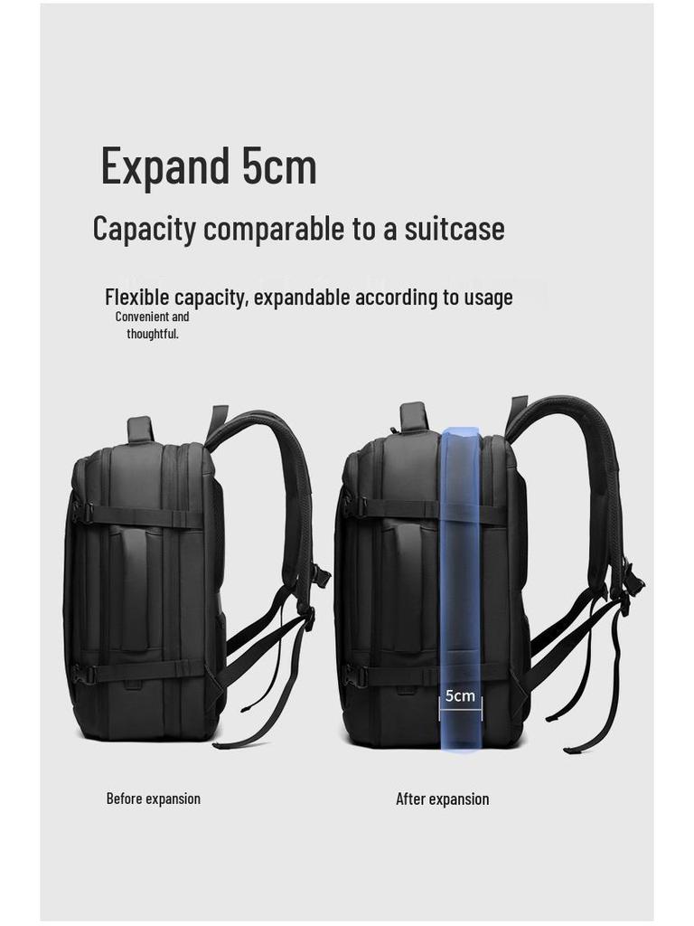 Мужской расширяемый рюкзак для ноутбука для деловых поездок - Большая вместимость, ручная кладь для офиса и путешествий.